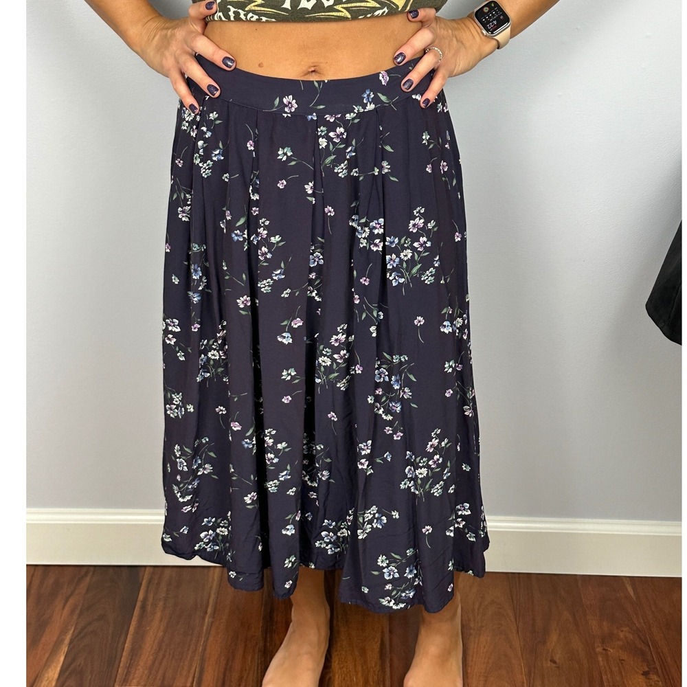 90s Fritzi Purple Floral Midi‎ Skirt Y2K Boho Cottagecore Made in USA